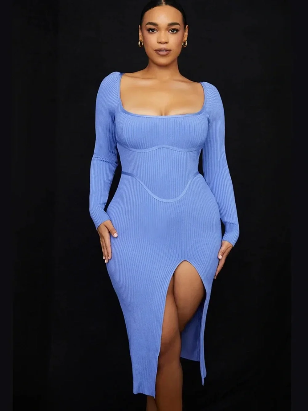 bandage dress long sleeve knit Bodycon Long Sleeve Knit Turtleneck Bandage Dress Black / S